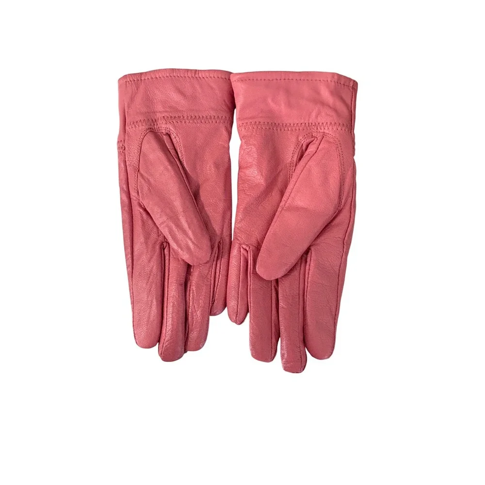Tingyang Womens Leather Gloves Bow Accent Faux Fur Lined Pink Green‎ Set of 2